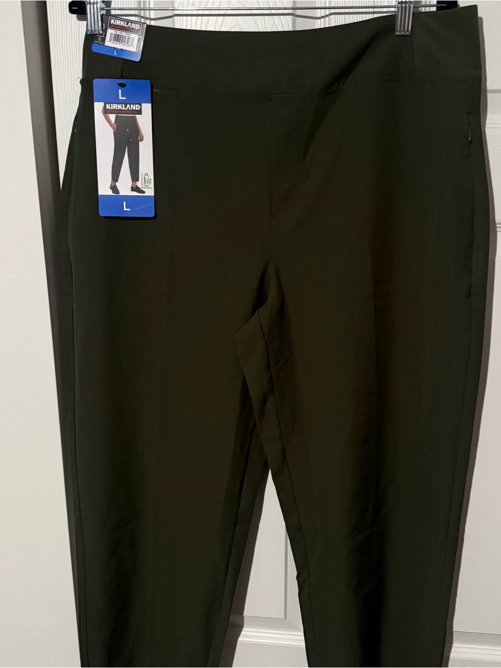 Kirkland Signature Ankle Pants 4 Way Stretch Zip Pocket, Green, Women’s Size L